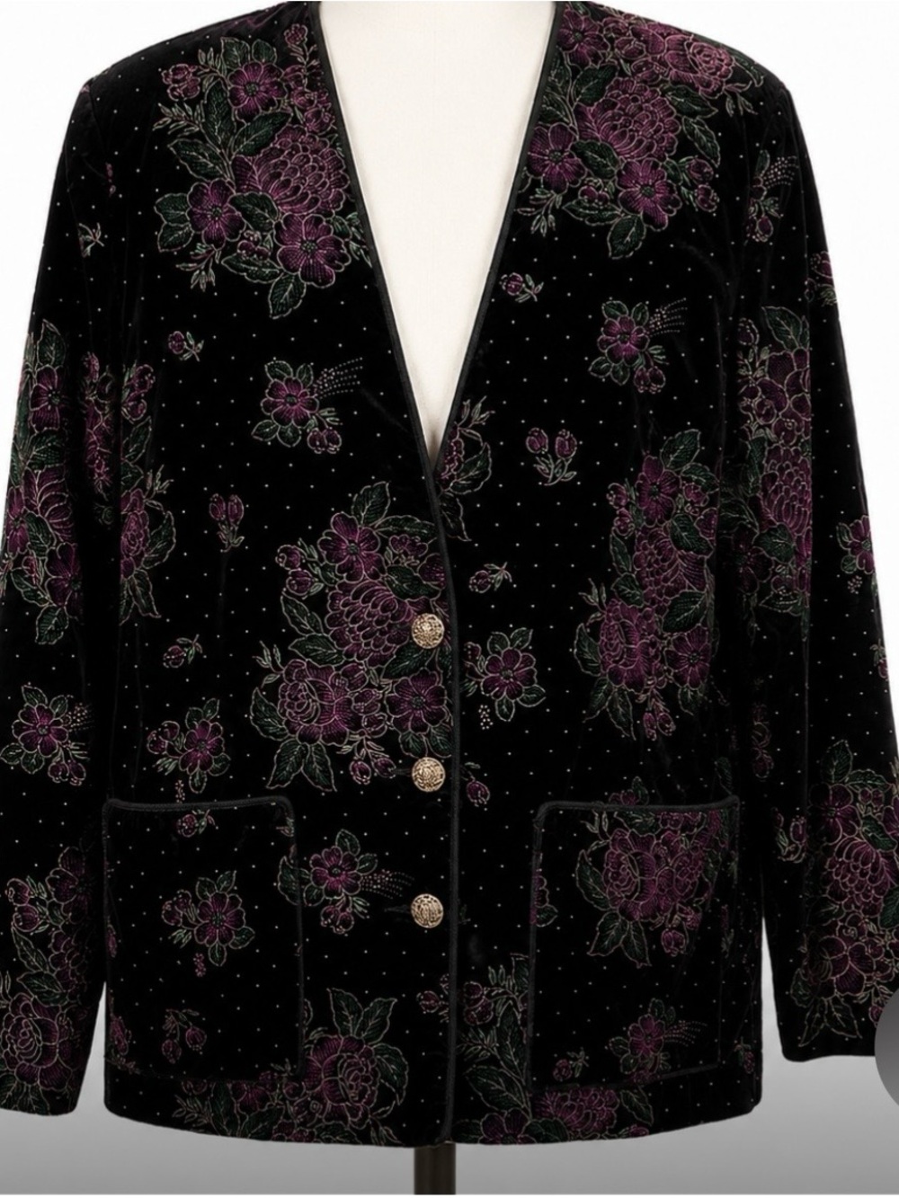 Regal Velvet Floral Mob Wife Jacket Embroidered Blazer Victorian Classic Chic 10